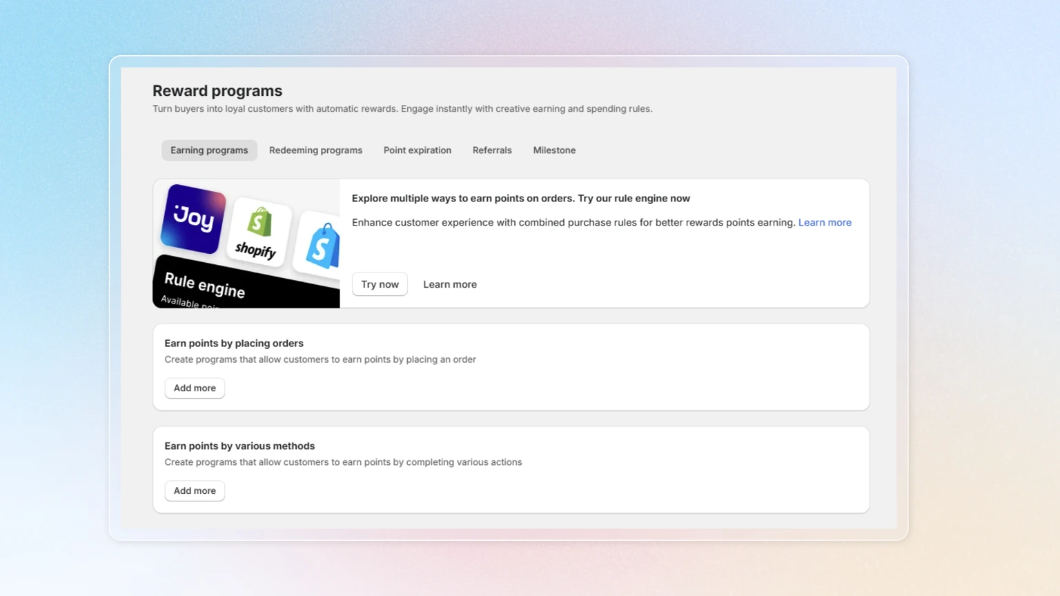 list of available earning program